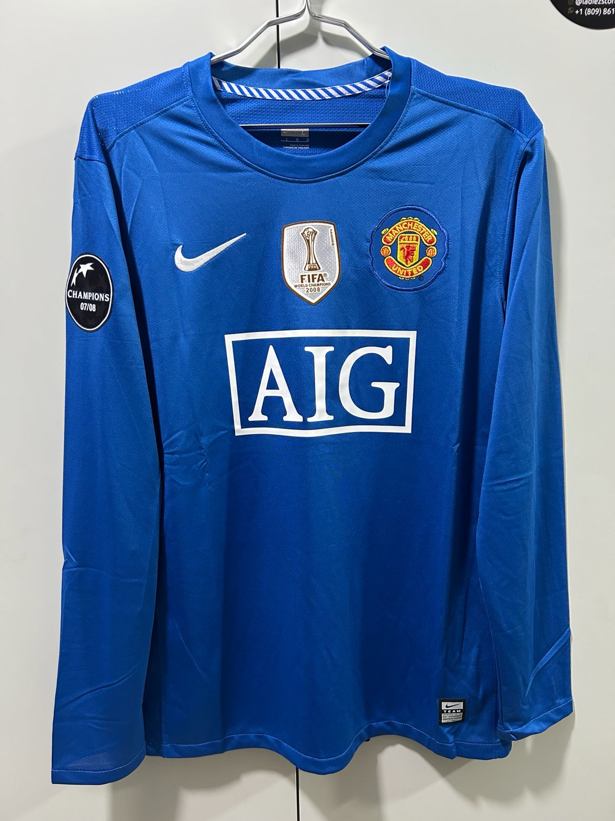 CAMISETA DEL MANCHESTER UNITED 2008 AWAY AZUL MANGA LARGA
