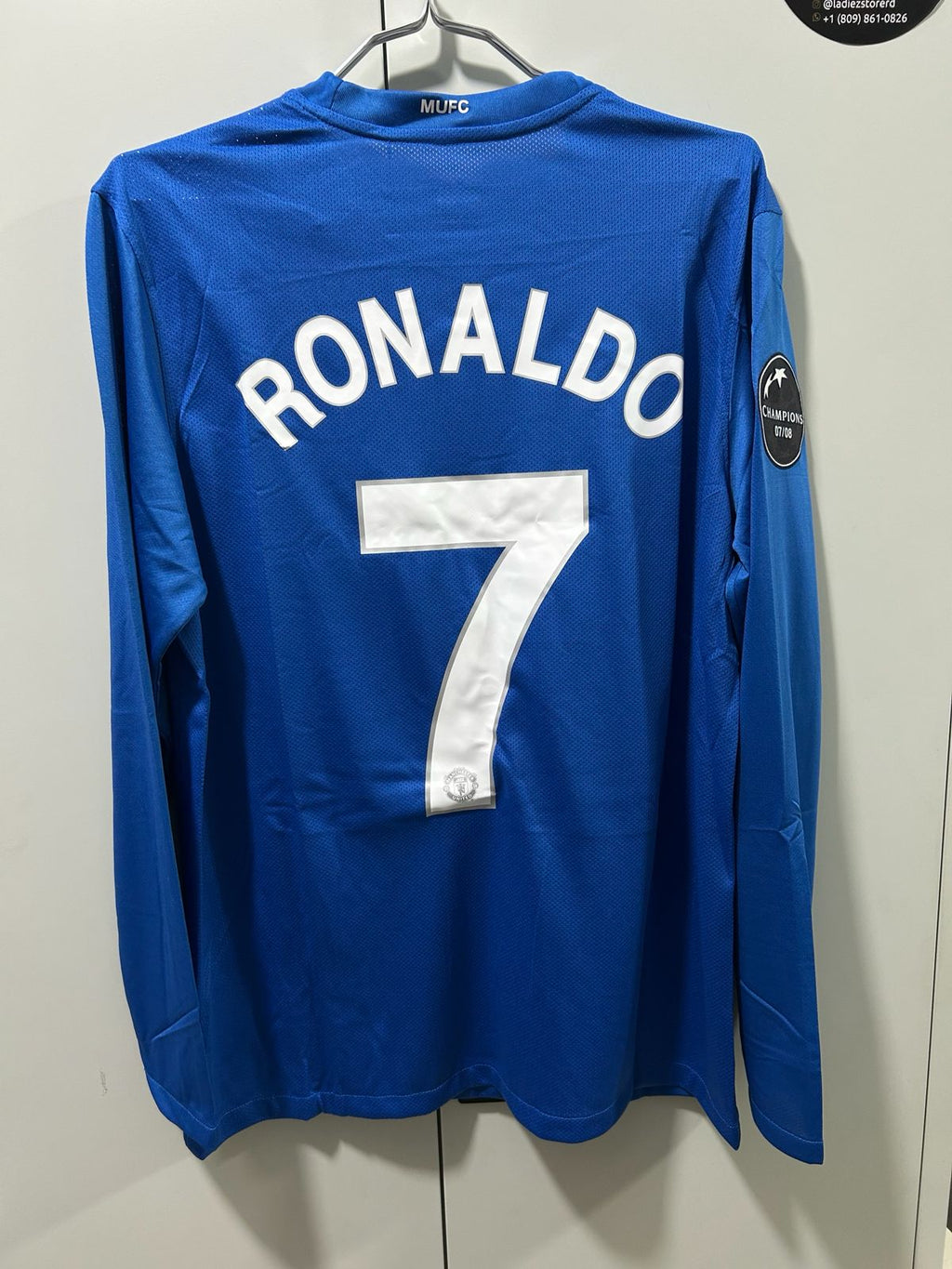 CAMISETA DEL MANCHESTER UNITED 2008 AWAY AZUL MANGA LARGA
